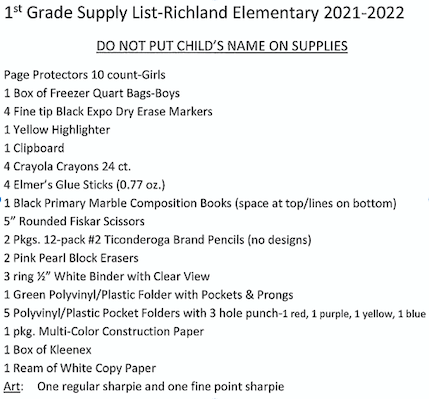 1st grade supply list 1st grade supply list